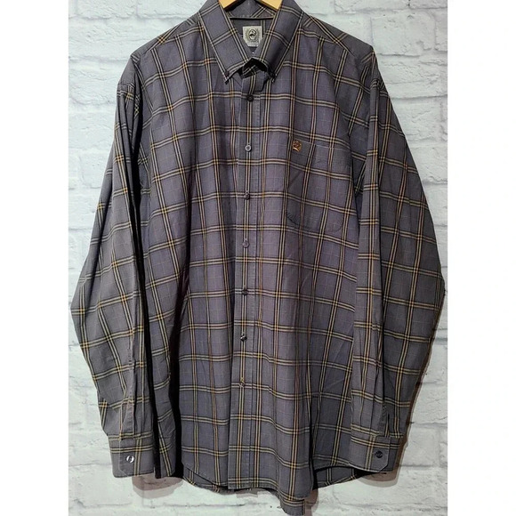 Cinch Button Down Shirt Men's Size XL Gray Yellow Windowpane Plaid Long Sleeves - Picture 1 of 4